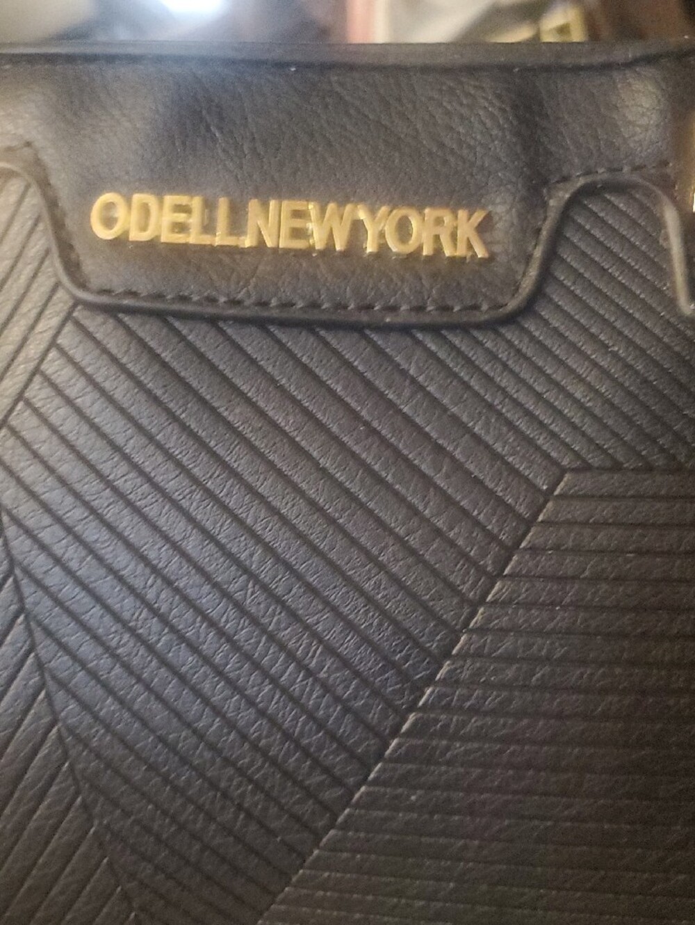 Black Textured Vinyl Tote with Gold Accents - Picture 2 of 12